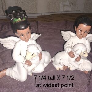 Serene Black Angel Figurines with Lambs